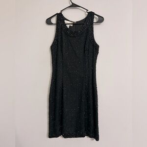 Vintage Laurence Kazar Black Beaded Dress Size Petite Small